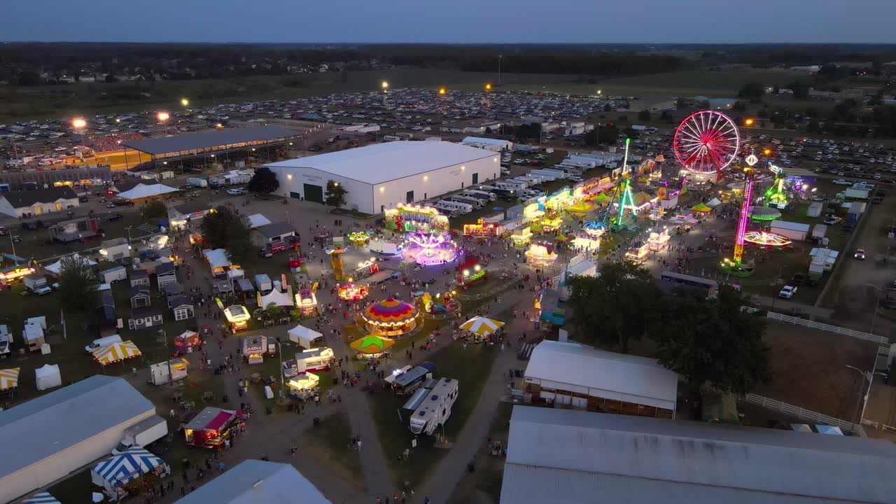 Aerial View of a County Fair at Night