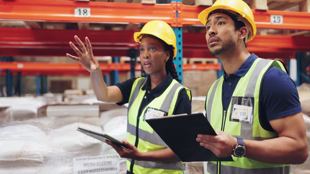 Warehouse workers checking inventory