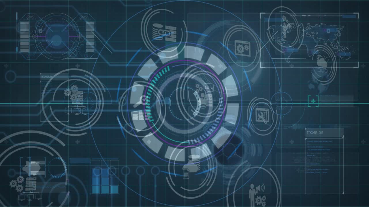 Animation of data processing over blue background