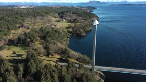 Tower-of-Bomlo-suspension-bridge-before-revealing-full-bridge-view-and-Spissousundet-fjord