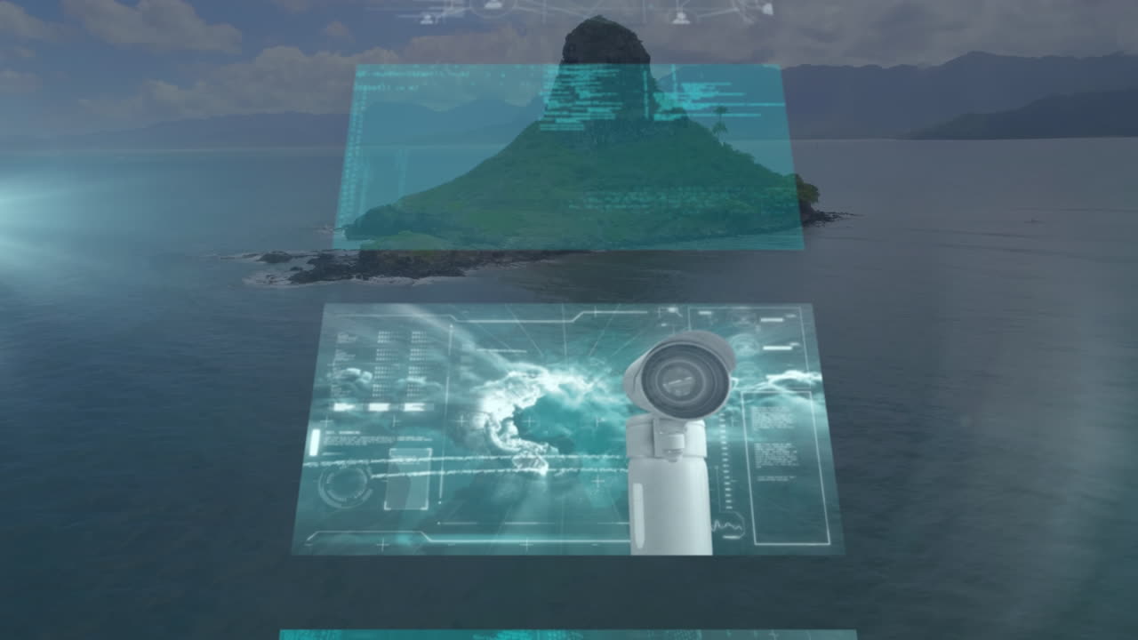 animación de pantallas móviles sobre paisajes marinos