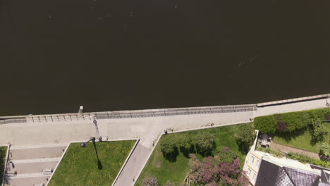 Bird's-eye-view-of-the-water-canal-at-Norrkoping,-Sweden-Europe