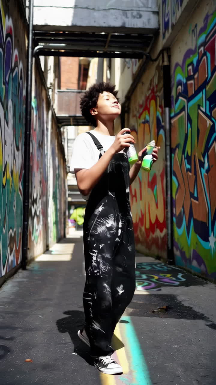 Young Graffiti Artist in an Alleyway