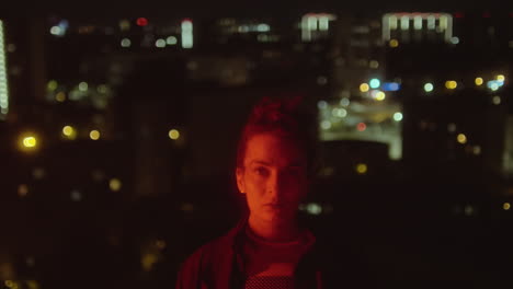 portrait of woman in night city