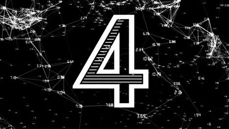 números con conexiones de red y animación de puntos de datos en fondo negro