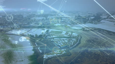 animation of network of connections over cityscape
