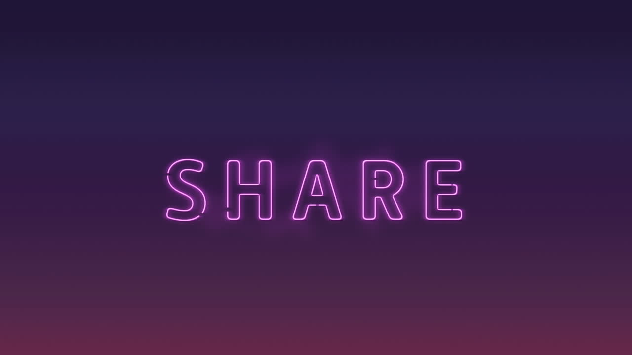 Animation of pink word Share flickering on dark purple background