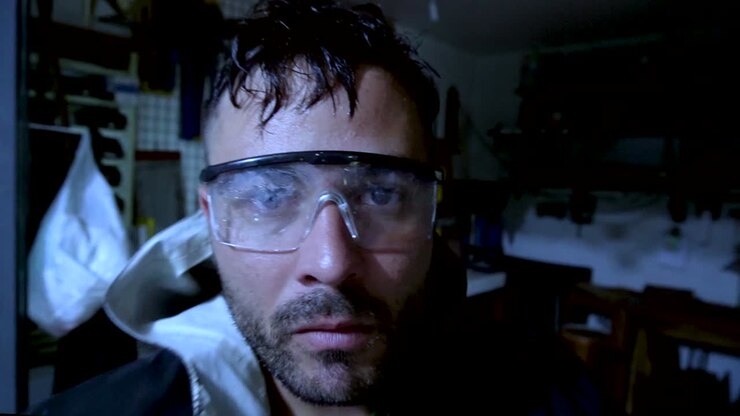 Serial killer using glasses with a evil look in his eyes