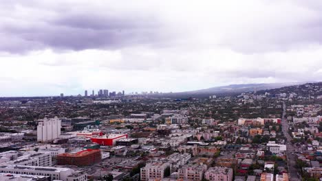 aerial wide shot of west hollywood and century city from hollywood