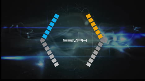 animation of data processing with growing mph number over light trails on black background