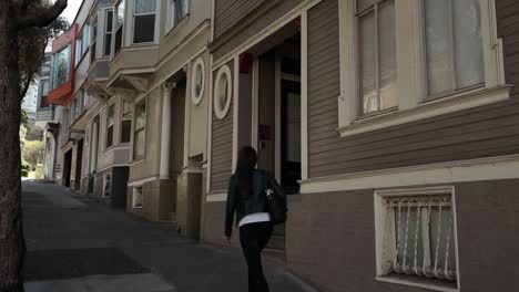 woman walking in a city street