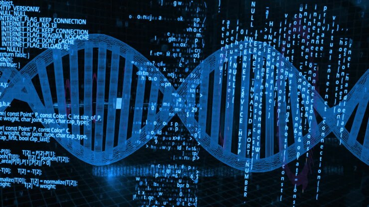 Animation of dna strand over data processing