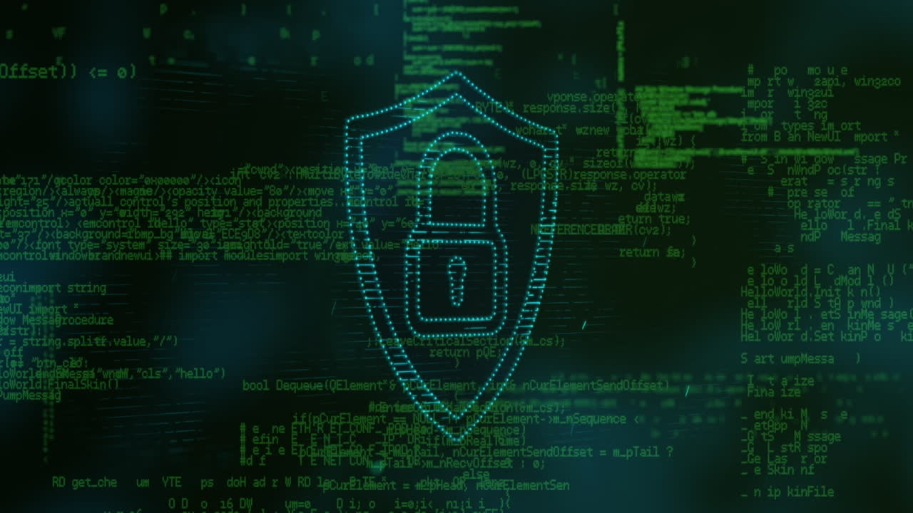 animación del procesamiento de datos y el candado sobre fondo negro