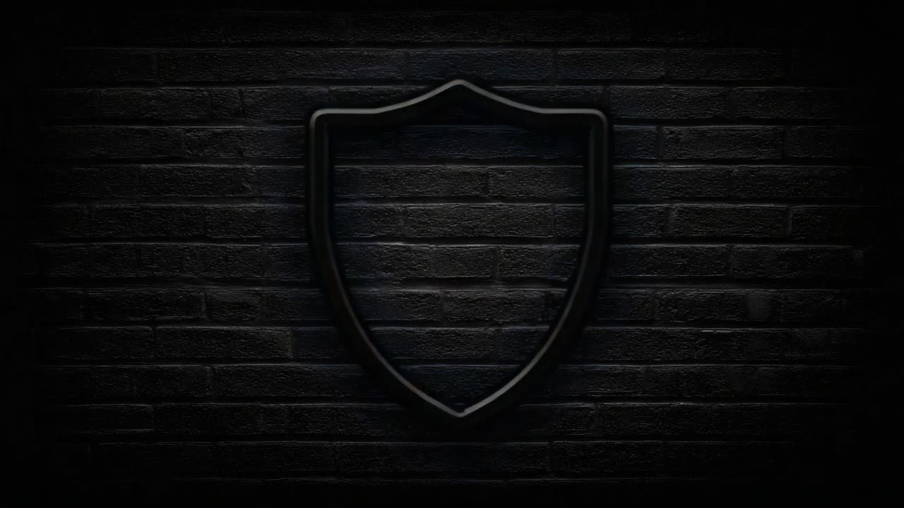 Transitioning from Bright to Dark: The Evolution of a Shield Icon with a Neon Glow to a Subtle Black Outline Against a Brick Wall Background