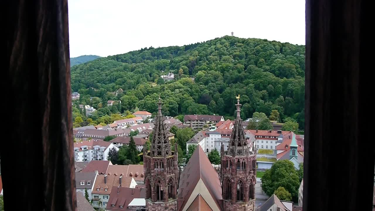 vista del schlossberg y la nave principal de la catedral de friburgo desde la torre de la catedral