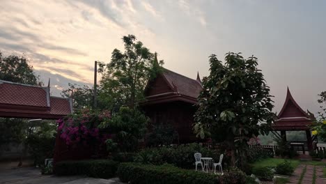 time-lapse of a serene garden from daylight to dusk