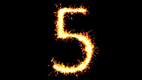 number 5 text sparkler glitter sparks firework loop animation