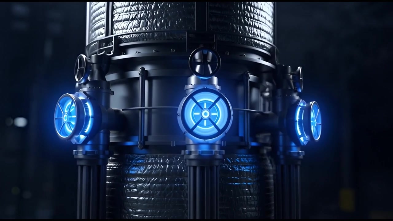 Futuristic Industrial Machine Powering Up with Blue Glow