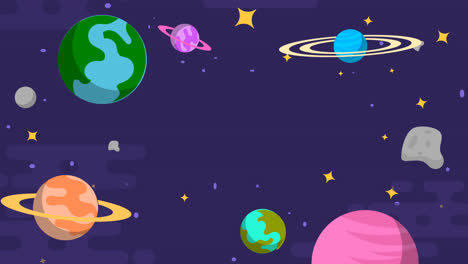 motion graphic of galaxy background with planets in flat design