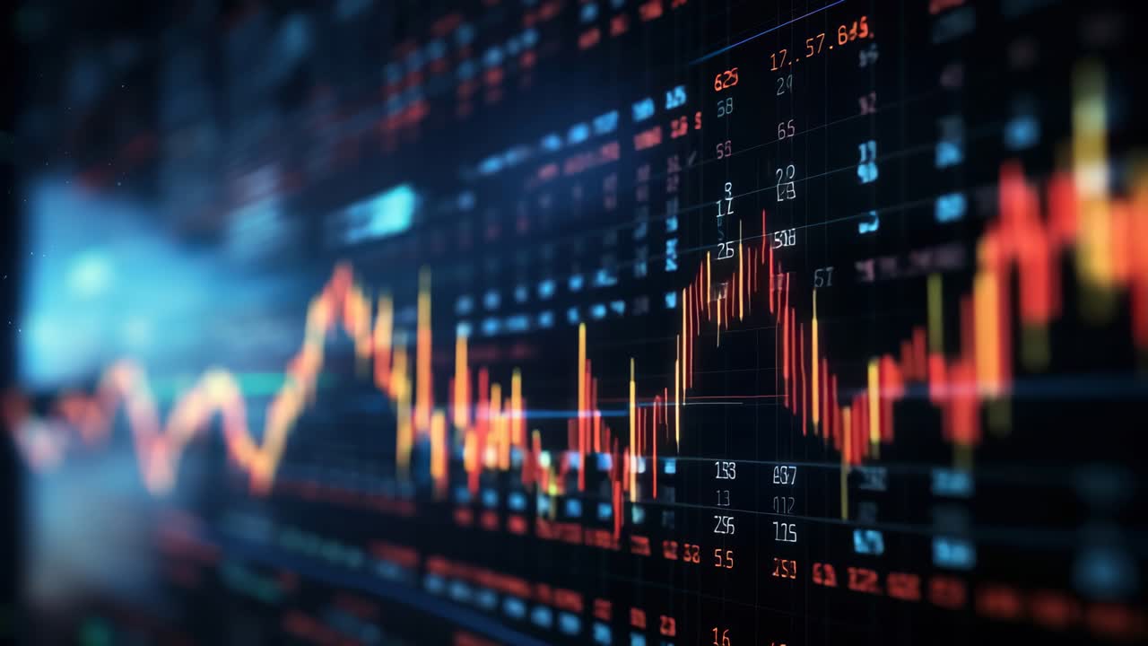 Dynamic video concept of stock market data with a close-up angle