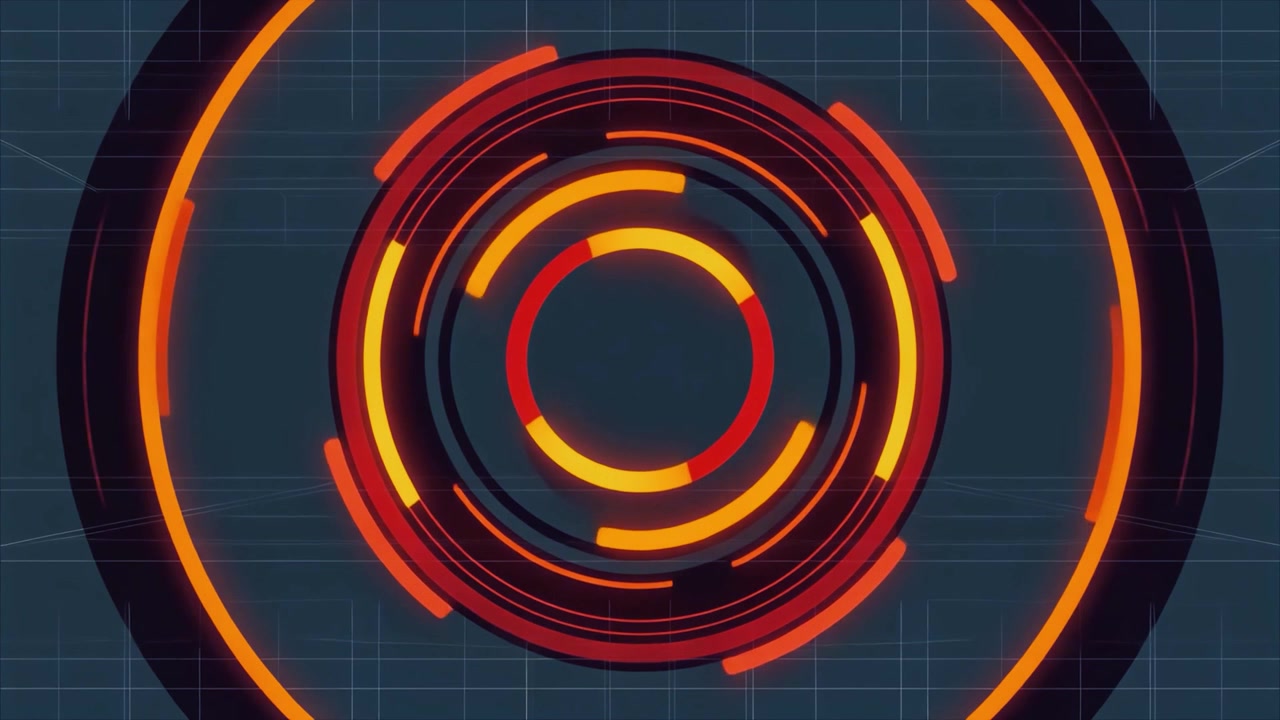 Dynamic Abstract Animation of Glowing Red and Orange Circles