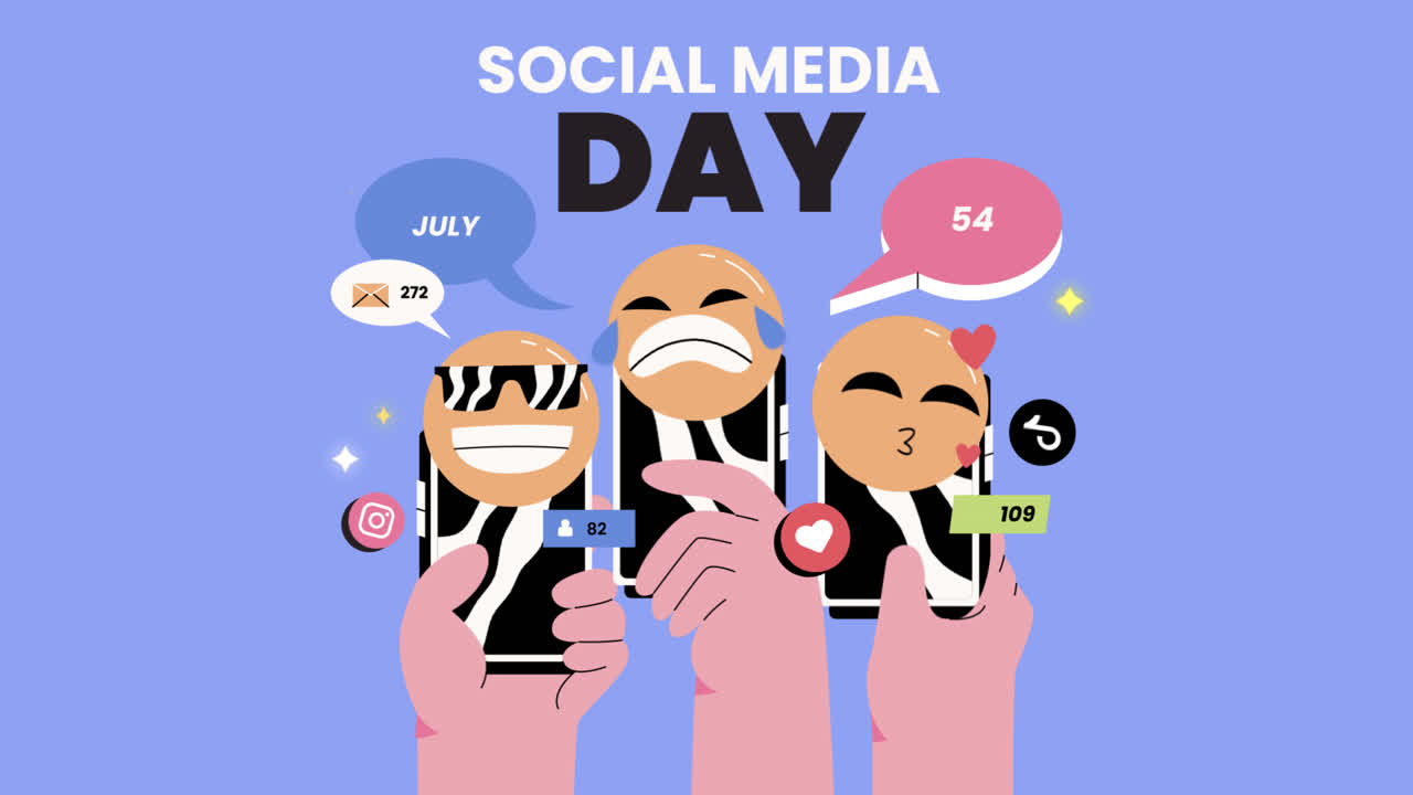 스마트폰에 이모지와 함께 소셜 미디어의 날