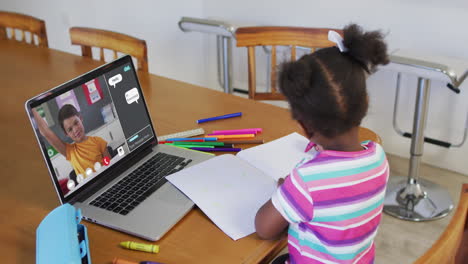composite video of girl using laptop with interface showing schoolboy in online lesson with her