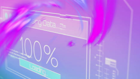 carga de animación de datos con un progreso del 91% sobre el fondo púrpura y azul abstracto