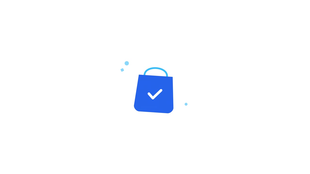 Icona animata di una borsa della spesa blu con segno di spunta