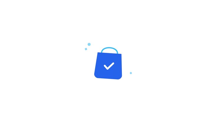 Animated Blue Shopping Bag Icon with Checkmark