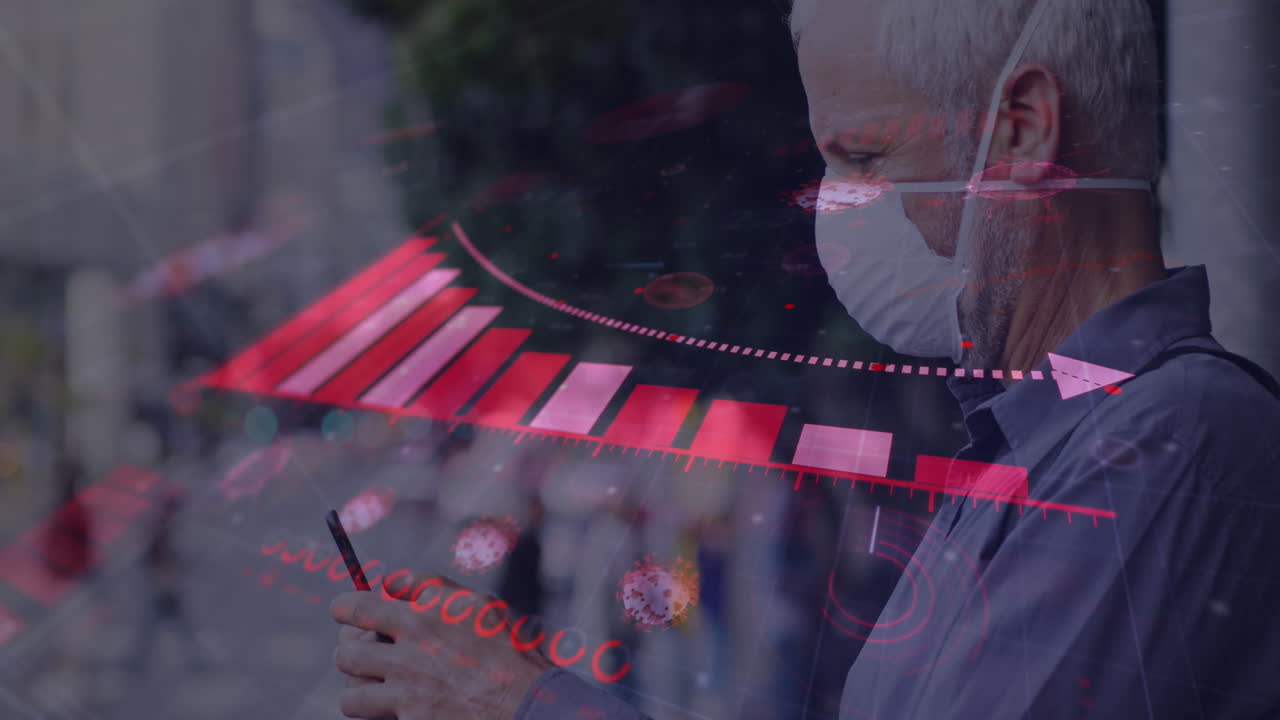 animazione dell'elaborazione dei dati su un uomo anziano che indossa una maschera