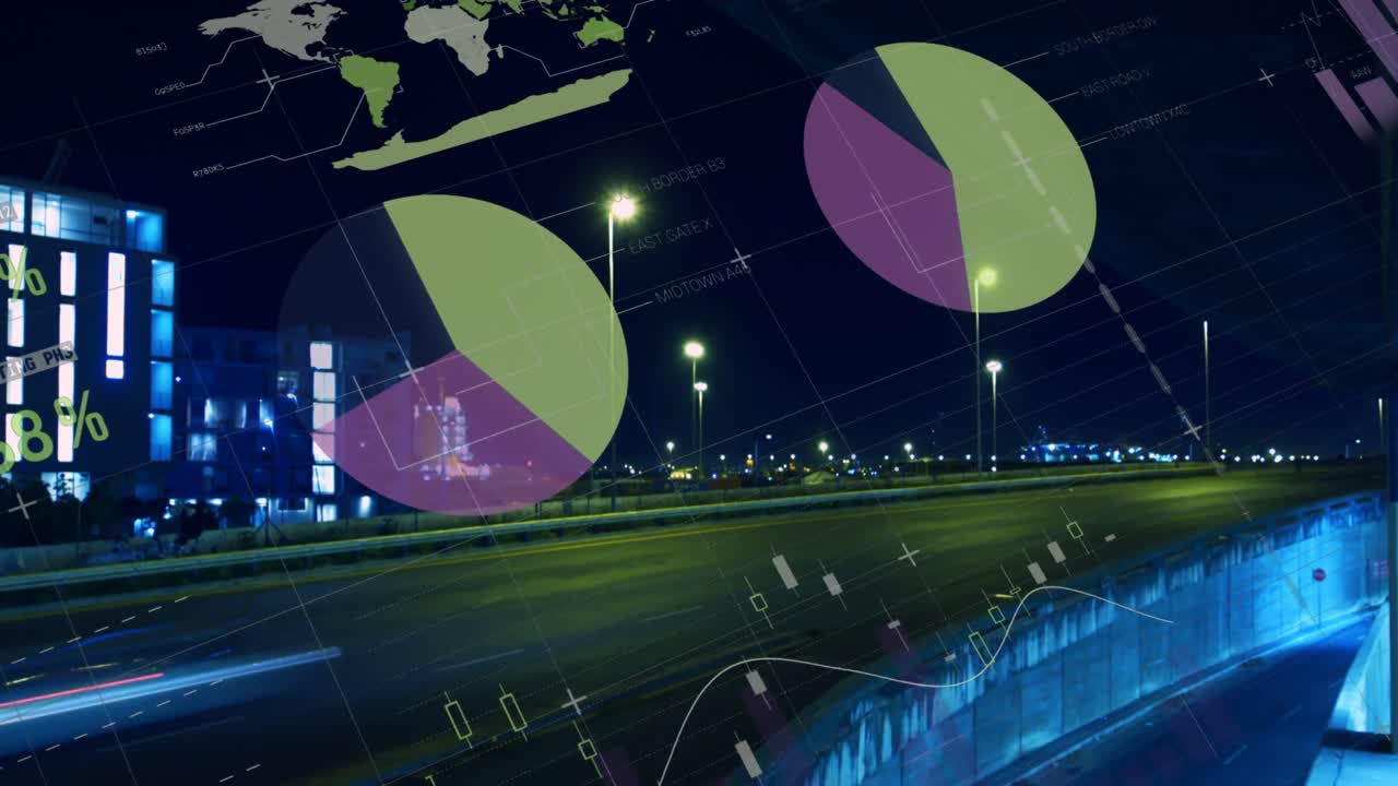 animación del procesamiento de estadísticas sobre el paisaje urbano