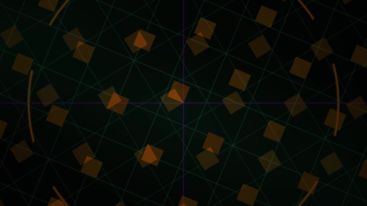 Abstract Digital Grid with Rotating Orange Squares
