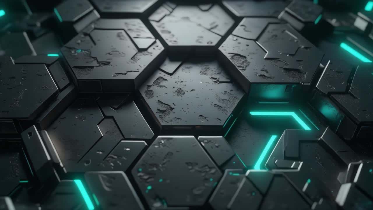 Futuristic Metallic Hexagon Pattern with Glowing Cyan Lights
