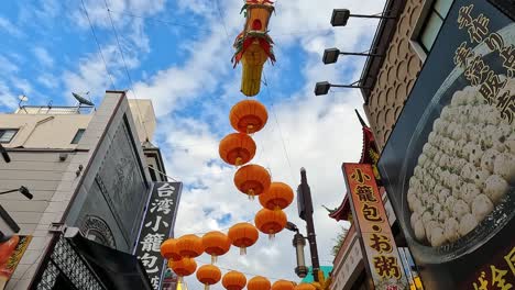 colorful lanterns shaping a dragon in the streets of china town in yokohama, japan