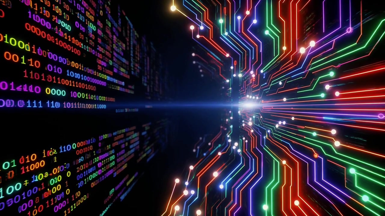 Futuristic Digital Data Transfer with Glowing Circuit Board