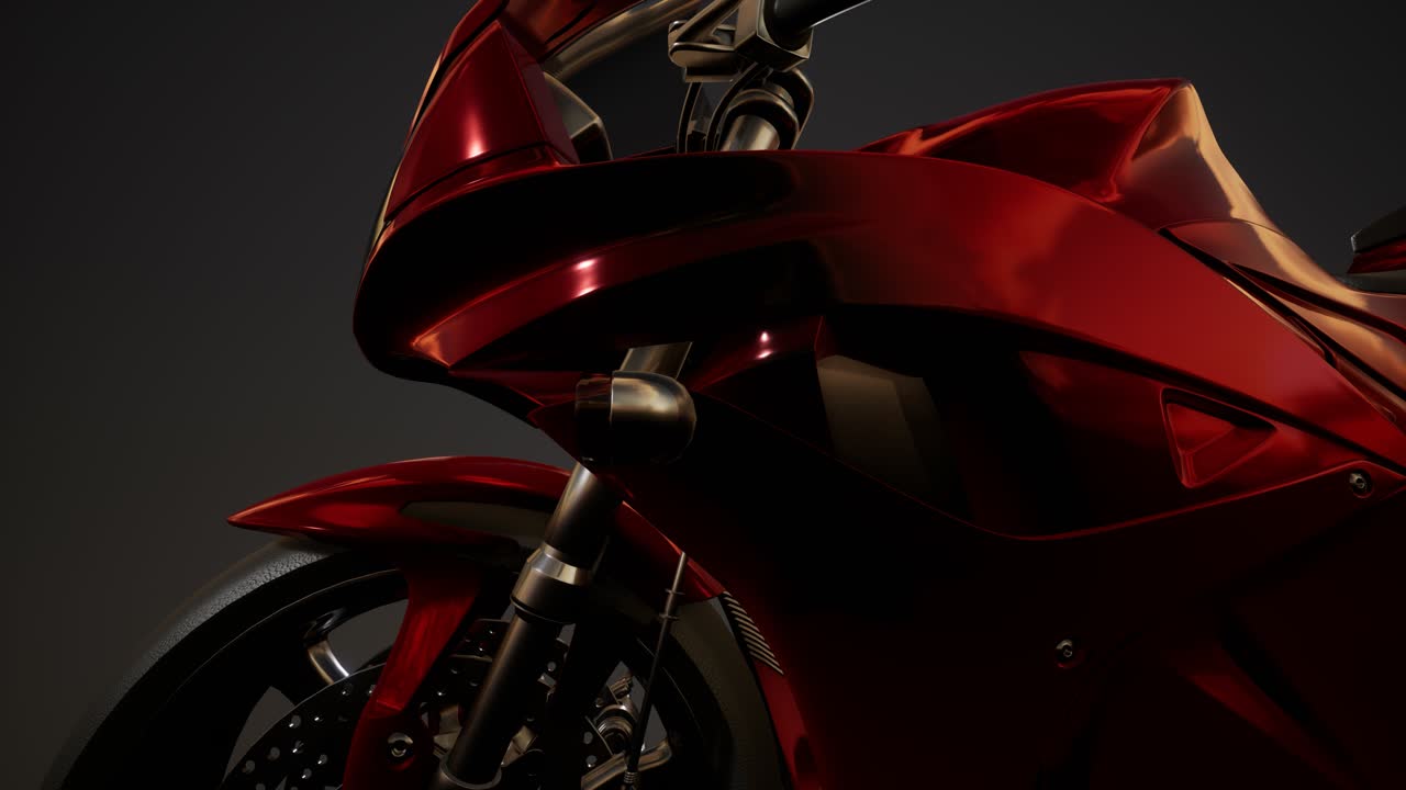 밝은 조명을 가진 어두운 스튜디오에서 스포츠 오토바이