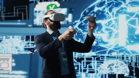 business it expert employing vr glasses and artificial intelligence brain