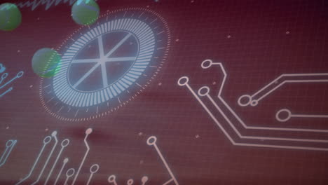 Animation of circuit board and data processing over tennis balls
