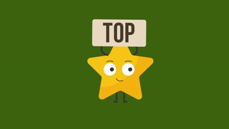 star hält das zeichen mit dem wort oben.