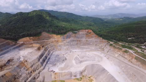 barrick gold's open-pit gold and silver mine in cotui, dominican republic. aerial forward
