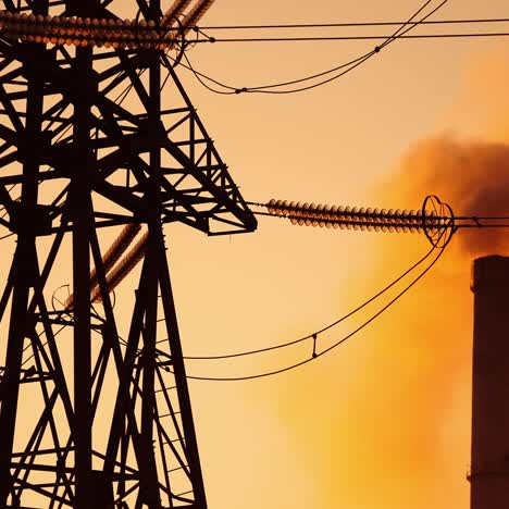 high voltage electric pole. view footage of high voltage electricity tower at sunset