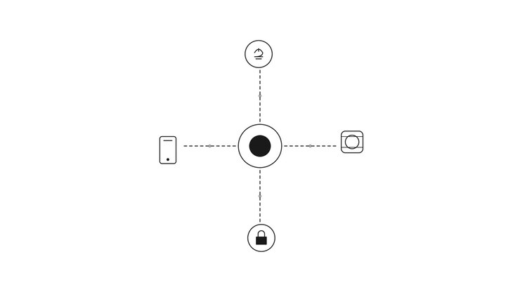 Infografica minimalista che mostra icone digitali connesse