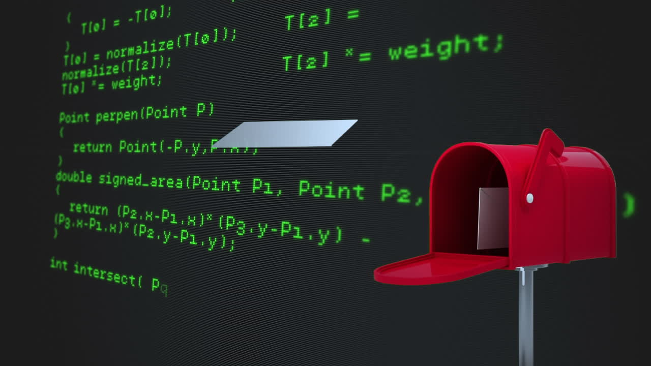 carta saliendo del buzón mientras la computadora escribe detrás