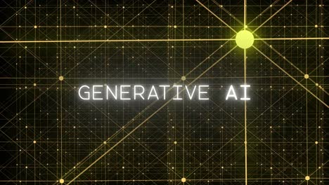 "ai generativo" genera en la pantalla como una matriz de partículas amarillas transiciones de aleatorio a ordenado