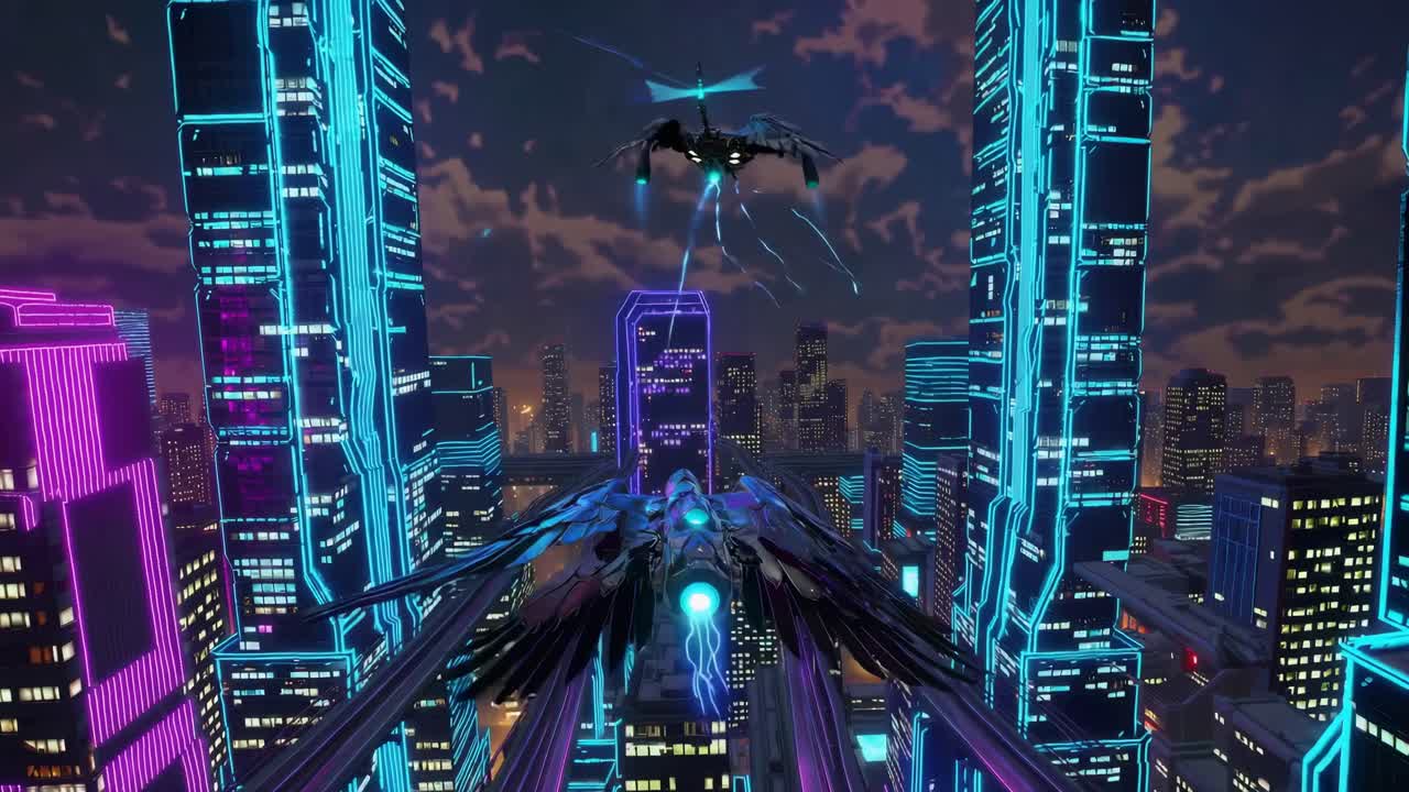 Futuristic Cyberpunk Cityscape with Flying Vehicles