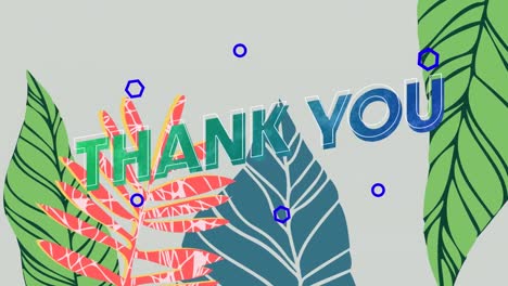 Digital-animation-of-thank-you-text-against-floral-designs-on-grey-background