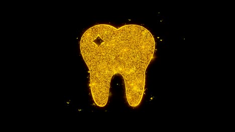 tooth icon sparks particles on black background.