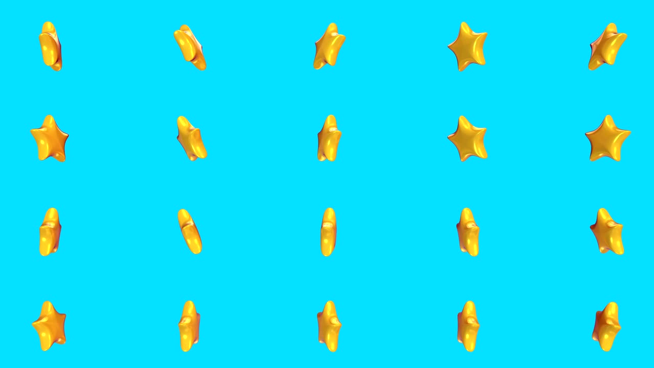 estrellas amarillas de dibujos animados 3d realistas volando y girando sobre fondo azul. concepto brillante abstracto para juegos o decoración de transmisión. animación 3d de bucle.