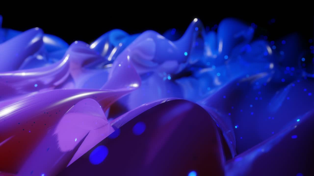 아름다운 파도, 빛나는 반이는 빛, 밝은 색 gradient 파란 보라색과 함께 추상적인 3d 표면. 파도는 매우 반이는, 반이는 반이는 표면에서 실행됩니다. 4k 루프 애니메이션